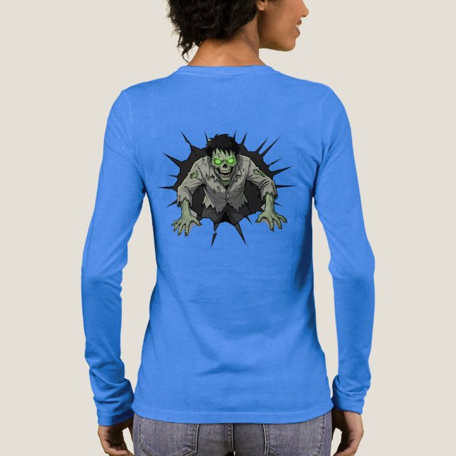 Zombie Breaking Through Wall Horror gift Tri-Blend Shirt (Back)