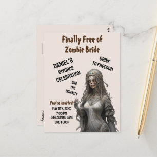 Zombie Bride Divorce Party Invitation Freedom Fun  Postcard
