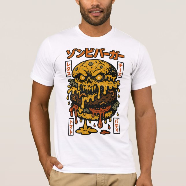 Zombie Burger Skull – Creepy Funny Horror Food Art T-Shirt (Front)