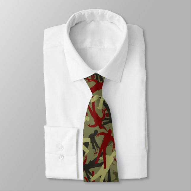 Zombie Camo Pattern Neck Tie (Tied)