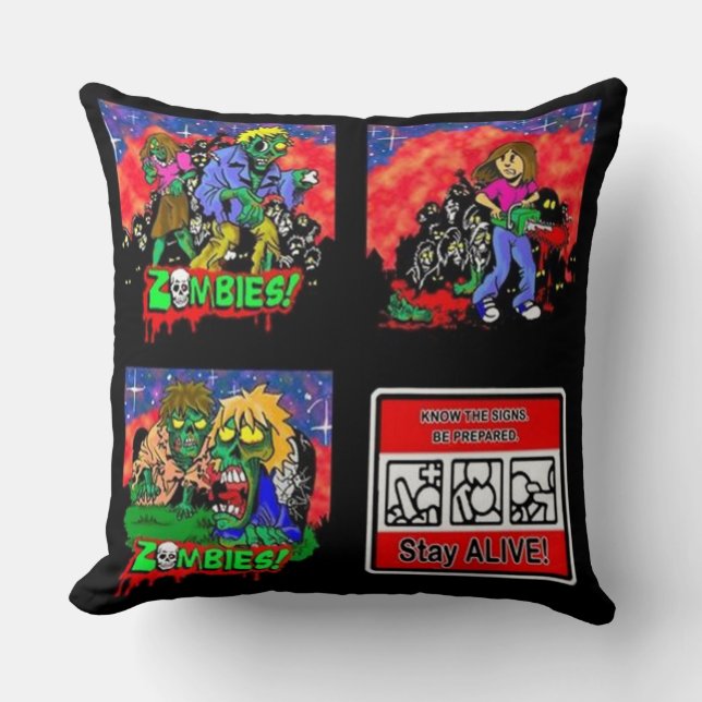 Zombie Cartoon Pattern Throw Pillow (Front)