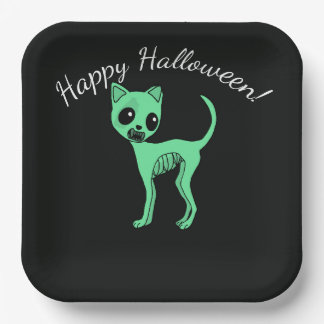 Zombie Cat Halloween Happy Halloween Paper Plates