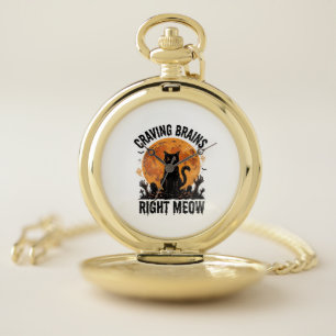 Zombie Cat Halloween Vintage Engraving Shirt Art_1 Pocket Watch