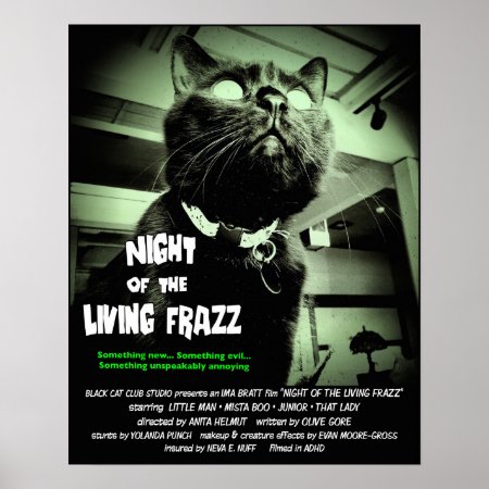 Zombie Cat Horror Movie Poster, Green 16 X 20 Poster
