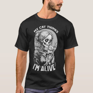 Zombie Cat Mom Alive Hugging Kitty Funny Halloween T-Shirt
