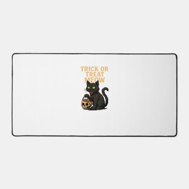 Zombie Cat – Trick or Treat Meow Halloween Design  Desk Mat (Front)