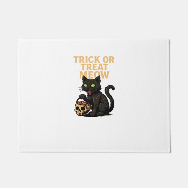 Zombie Cat – Trick or Treat Meow Halloween Design  Doormat (Front)