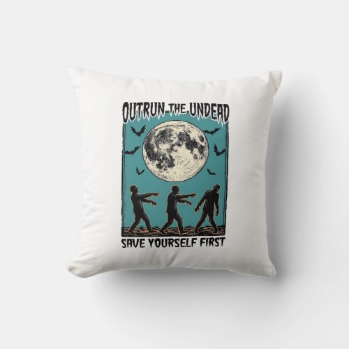 Zombie Chase Shirt Vintage Undead Escape Graphic_1 Throw Pillow