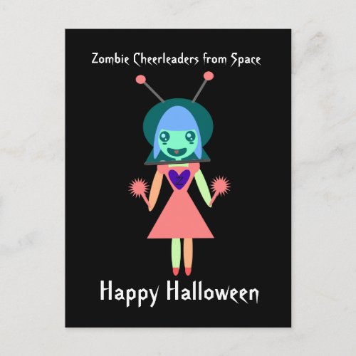 Zombie Cheerleader from Space Happy Halloween Postcard
