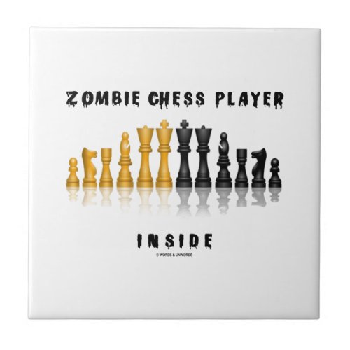 Zombie Chess Player Inside Reflective Chess Set Tile