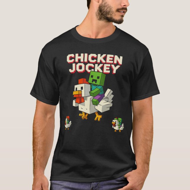 Zombie Chicken Zombie Jockey Pixel Funny Gamer T-Shirt (Front)