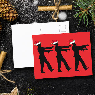 Zombie Christmas Funny Zombies in Santa Hats Red Postcard