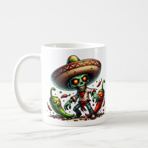 Zombie Cinco de Mayo Man and Hot Peppers Coffee Mug