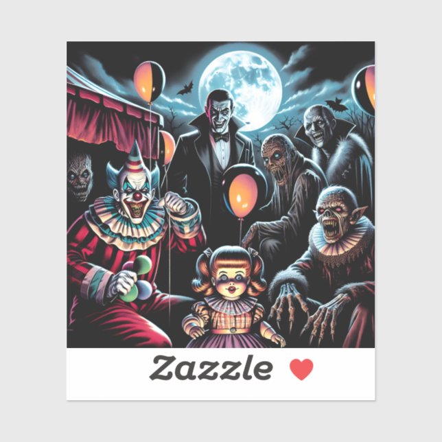 Zombie, Clown, Vamp and Haunted Doll Halloween Sticker (Sheet)