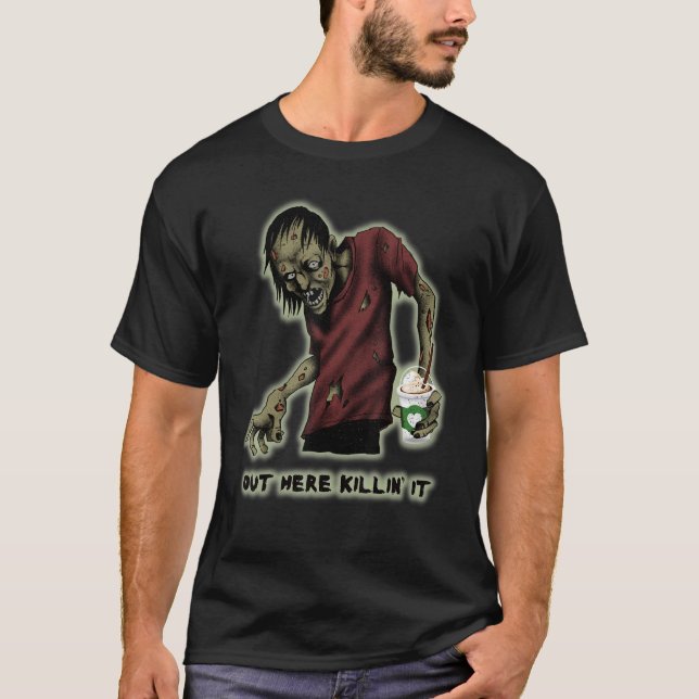 Zombie Coffee  Creepy Undead Monster Halloween Cos T-Shirt (Front)