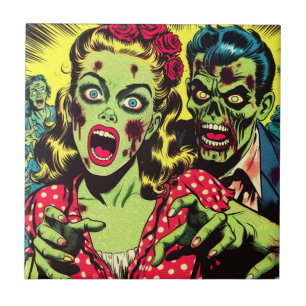 Zombie Couple Retro Comics Ceramic Tile