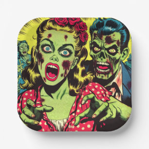 Zombie Couple Retro Comics Paper Plates