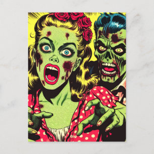 Zombie Couple Retro Comics Postcard