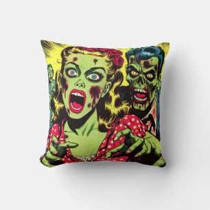 Zombie Couple Retro Comics Throw Pillow