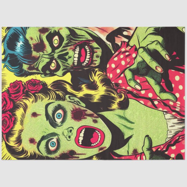 Zombie Couple Retro Comics Tissue Paper (Front)