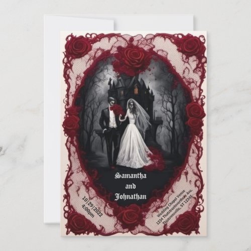 Zombie Couple with Haunted House Goth Wedding Invitation