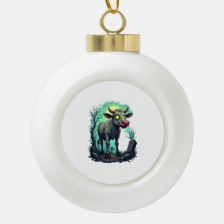 Zombie Cow Apocalypse Ceramic Ball Christmas Ornament