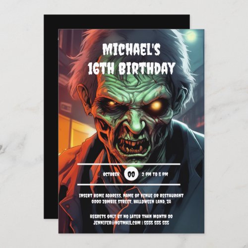 Zombie creature cartoon halloween party boys invitation