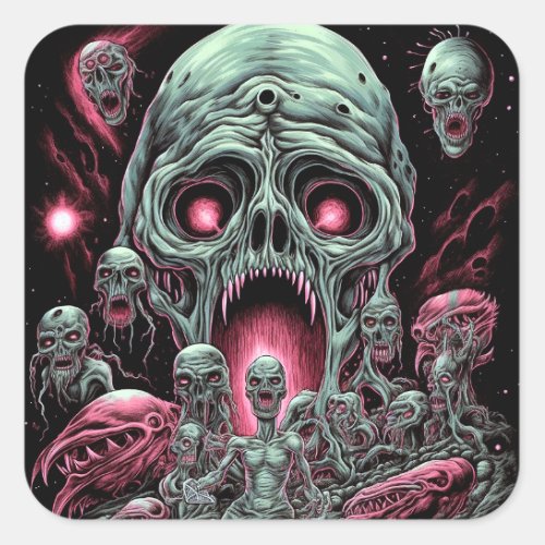 Zombie Creatures Sci_fi Horror Art Square Sticker