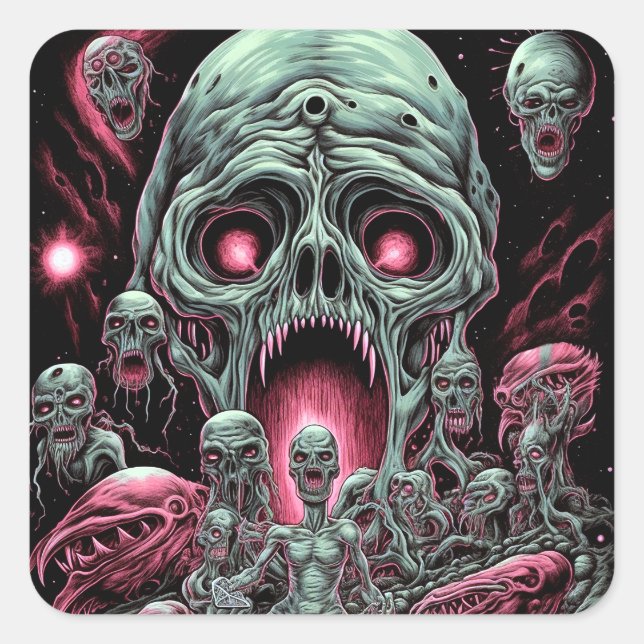 Zombie Creatures Sci-fi Horror Art Square Sticker (Front)