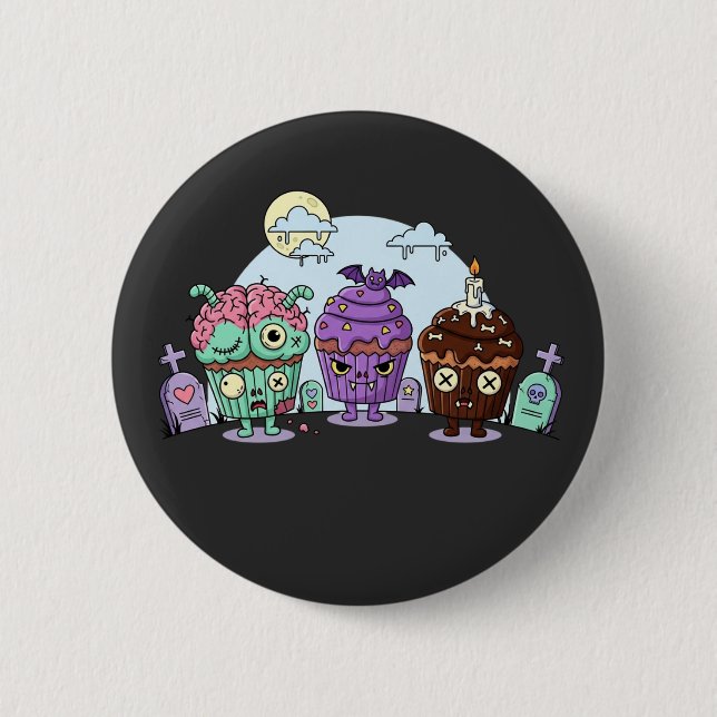 Zombie Cupcake Halloween Button (Front)