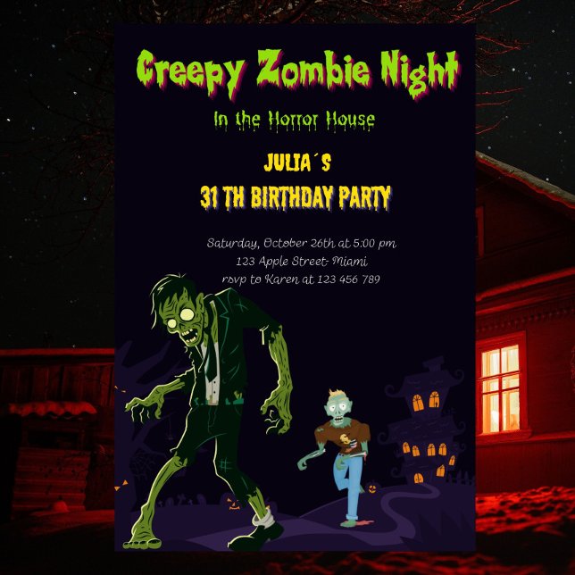 Zombie Custom Trick Or Treat Birthday Party  Invitation (zombie party invitation)