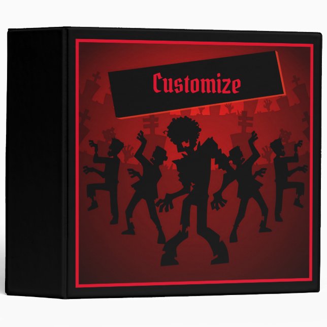 Zombie Dance Party Black & Orange 3 Ring Binder (Front/Spine)