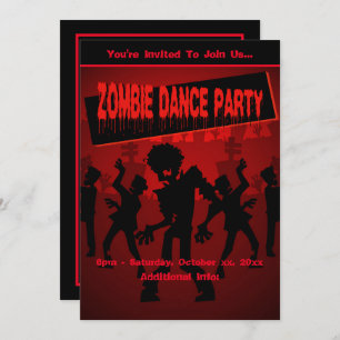 Zombie Dance Party Black & Orange Invitation