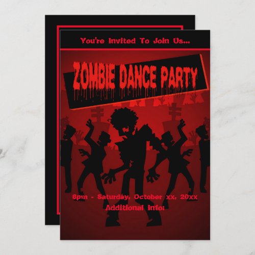 Zombie Dance Party Black  Orange Invitation