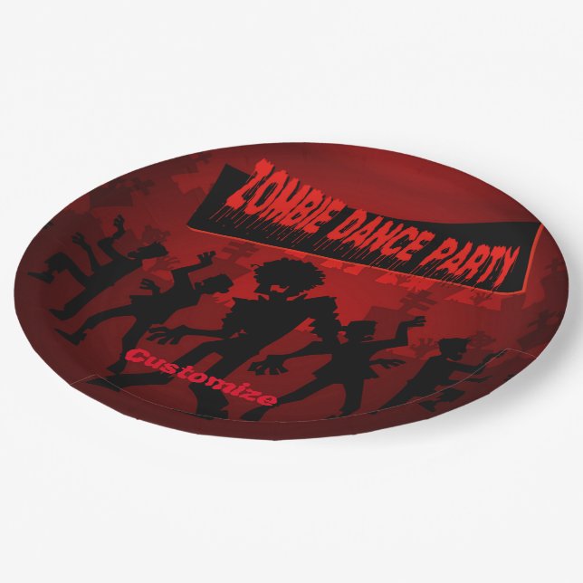 Zombie Dance Party Black & Orange Paper Plates (Angled)