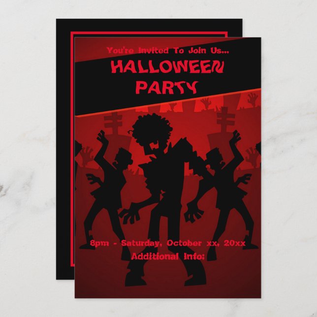 Zombie Dance Party Halloween Invitation (Front/Back)