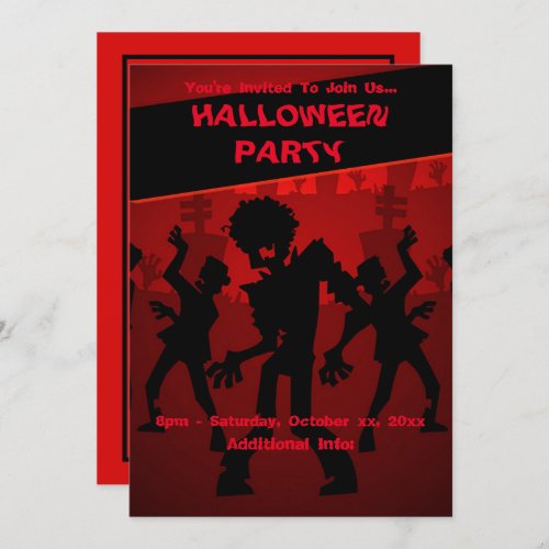 Zombie Dance Party Halloween Orange Invitation