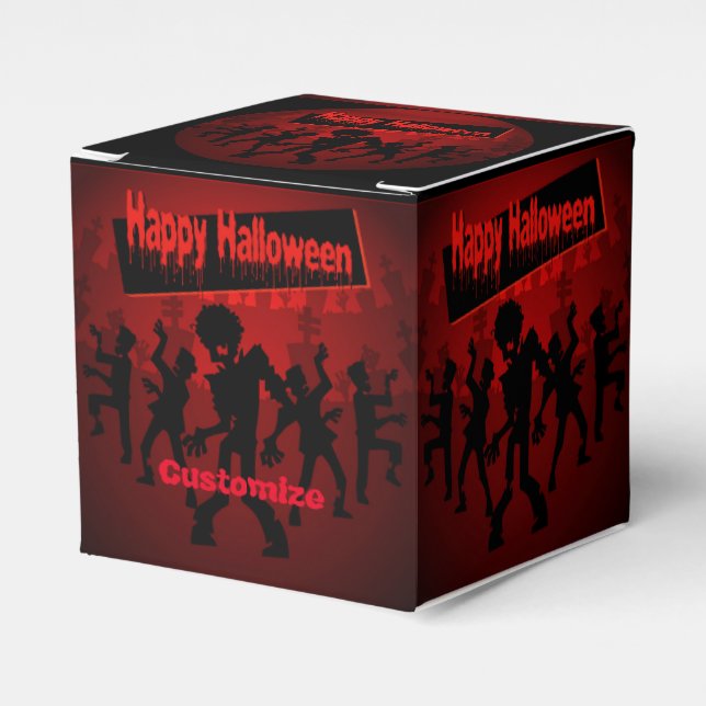 Zombie Dance Party Happy Halloween Cube Favor Boxes (Front Side)