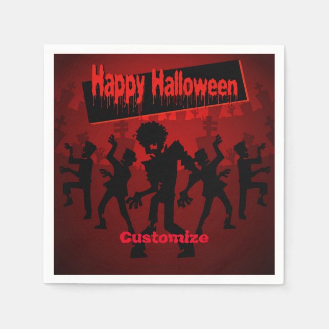 Zombie Dance Party Happy Halloween Napkins (Front)