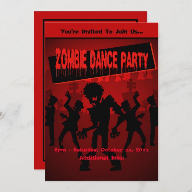 Zombie Dance Party Orange Invitation (Front/Back)