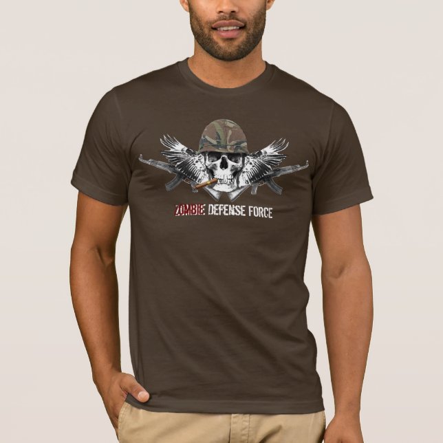 Zombie Defense Force Winged Skull with Helmet T-Shirt (Front)