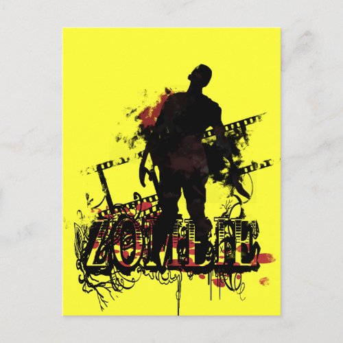 Zombie design in black and red postcard