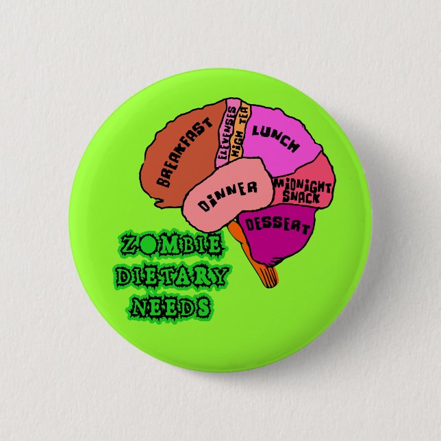 ZOMBIE DIETARY NEEDS: Brains! Tshirts Pinback Button (Front)