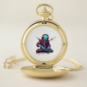 Zombie DJ � Music Festival Halloween Tee Pocket Watch