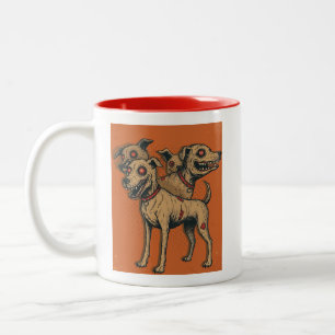Zombie Dog Hydra Multi-Headed Undead Pup Horror Two-Tone Coffee Mug