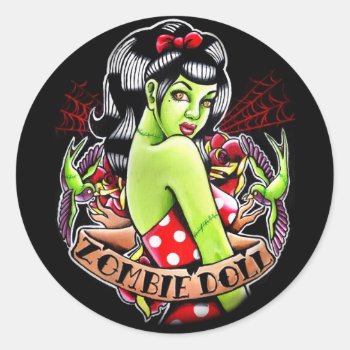 Zombie Doll By Carissa Rose Classic Round Sticker by NeverDieArt at Zazzle