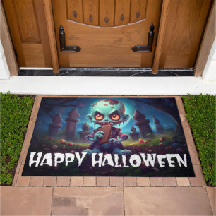 Zombie Eating Chocolate Happy Halloween Doormat