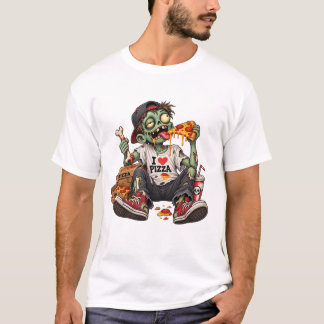Zombie Eating Pizza Halloween T-Shirt