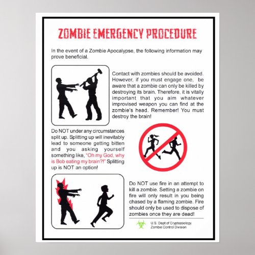 Zombie Emergency Procedure Poster