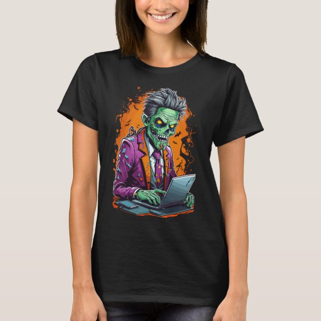 Zombie en la Cubicle | Halloween T-Shirt (Front)